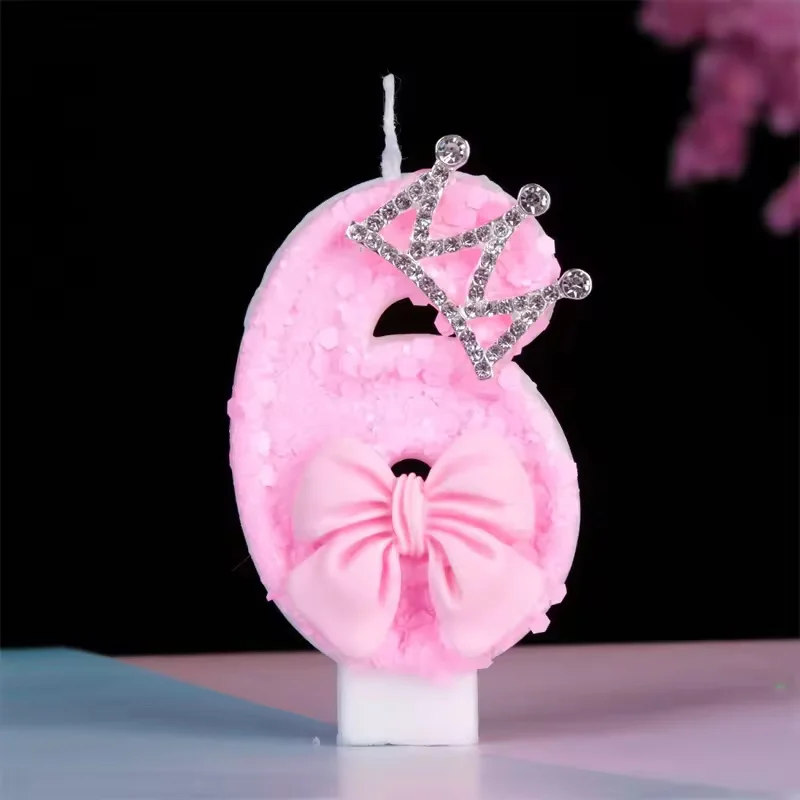 0-9 مجموعة مجانية من الشموع الرقمية على شكل فيونكة وردية على شكل تاج شموع عيد الميلاد مثالية لحفلات أعياد الميلاد والذكرى السنوية وحفلات الزفاف