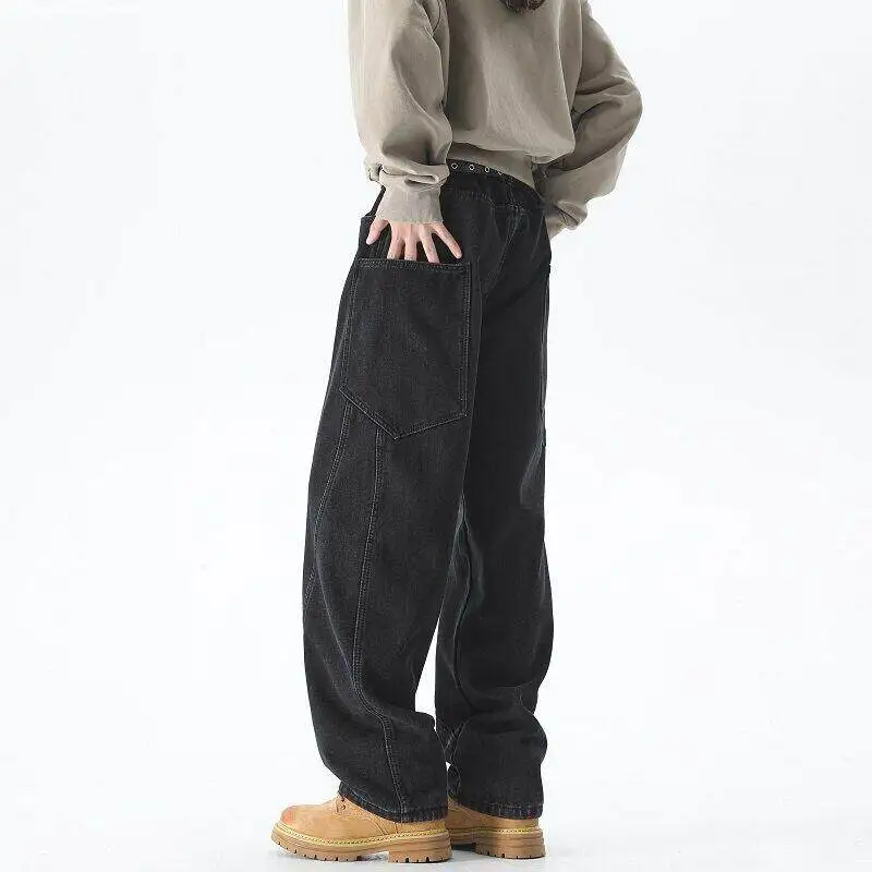 M-XXXXXL Plus Size Vintage Men's Curved Hem Jeans Retro Distressed Denim Pants for Casual Streetwear Baggy Jeans Man Bottoms 5XL