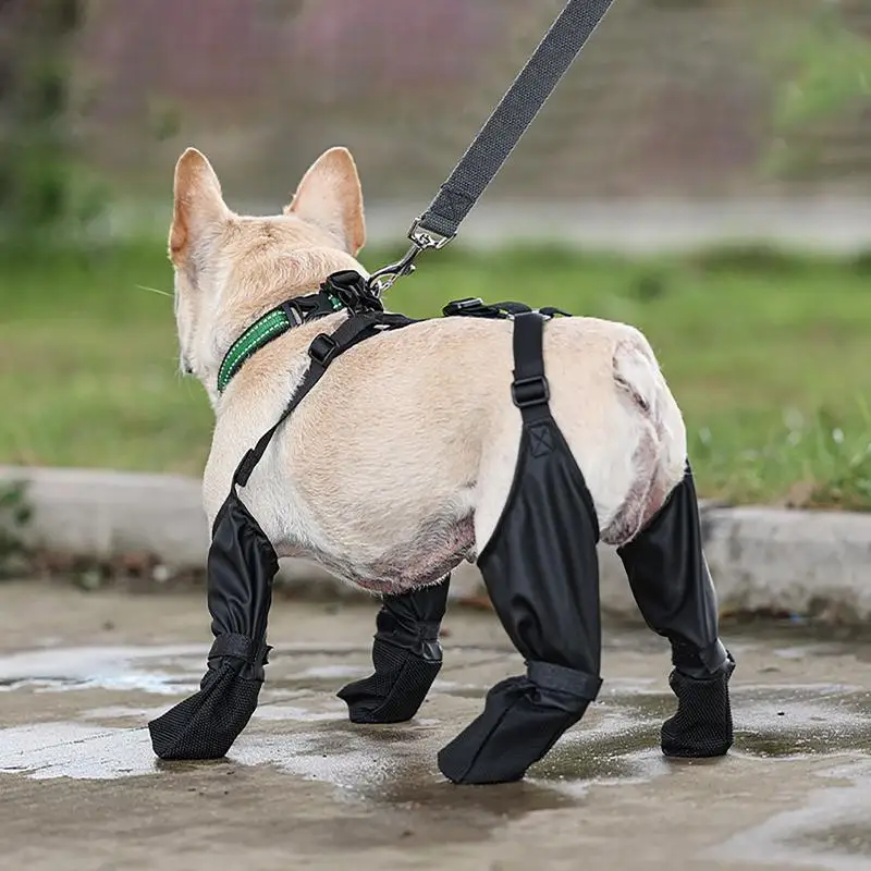 New Waterproof Dog Shoes Adjustable Dog Boots Non Slip Breathable French Bulldog Suspender Boots Pet Dogs Outdoor Walking Shoes