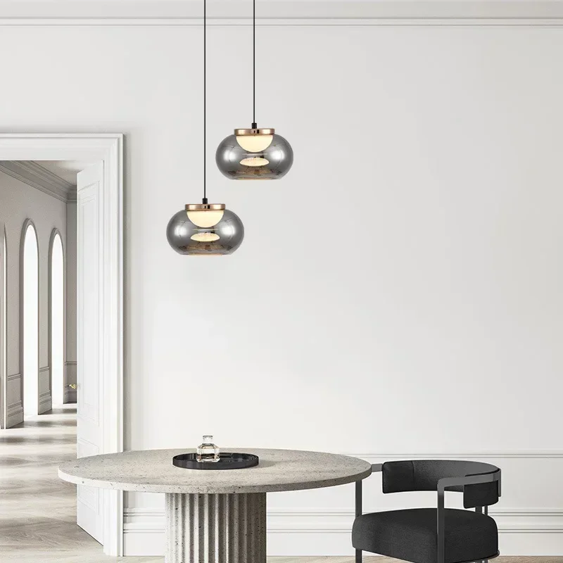Italian Minimalist Glass Lamp Full Light LED High End Living Room Background Wall Bedside Single Head Pendant Light Hanging Fixt