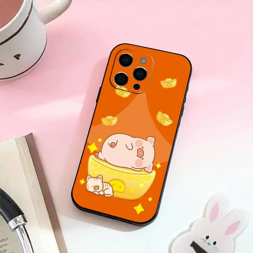 Cartoon L-Lulu Pig   Phone Case For iPhone 17,16,15,14,13,12,11 Plus,Pro Max,Soft Silicone Black Cover
