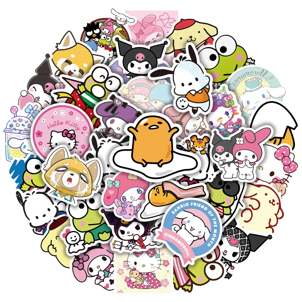 10/30/50pcs Mixed Sanrio Kuromi Pochacco Stickers Hello Kitty Cinnamoroll Decal Laptop Skateboard Suitcase Car Sticker for Kids