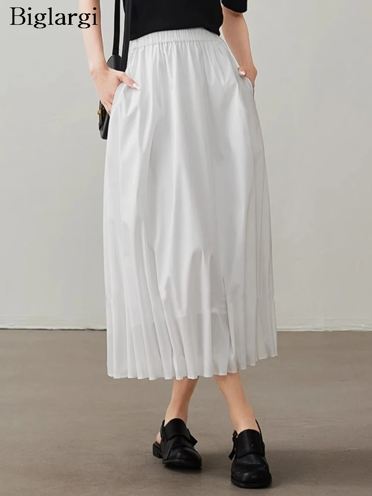 

Новая модная женская плиссированная юбка макси белого цвета с высокой талией, свободного кроя, весна-лето 2026