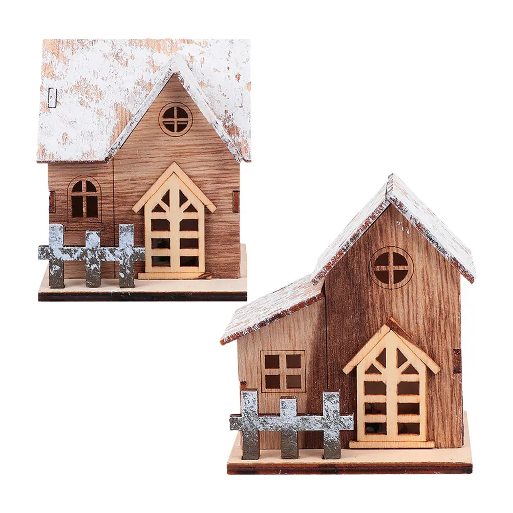 

2Pcs LED Luminous Mini Wooden House Christmas Tree Hanging Decoration naments Festive Atmosphere Xmas Gifts Kids Toys