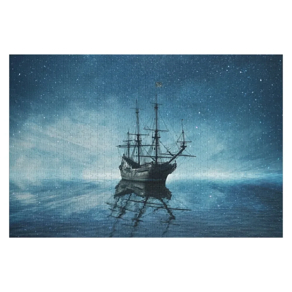 ghost ship under starry sky Jigsaw Puzzle Custom Photo Iq Wood Photo Personalized Custom Name Wood Puzzle