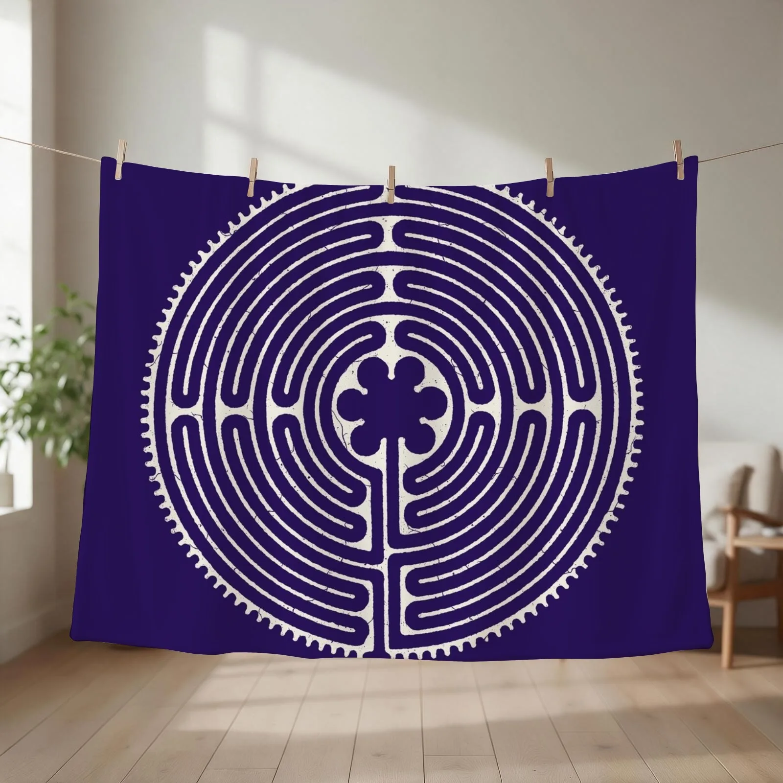 Sacred Geometry Symbol - Chartres Labyrinth 4 Throw Blanket couch cozy soft plush fuzzy picnic outdoor blanket