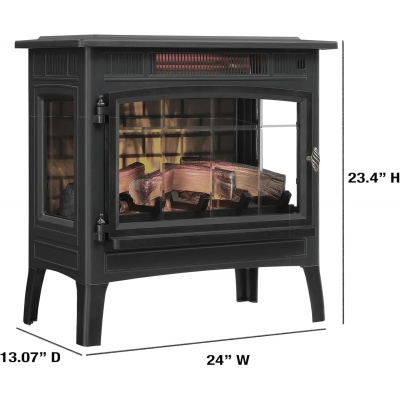 Calentador de estufa de chimenea eléctrica independiente con efecto de llama 3D para 1.000 pies cuadrados. Pie. Habitación, negro