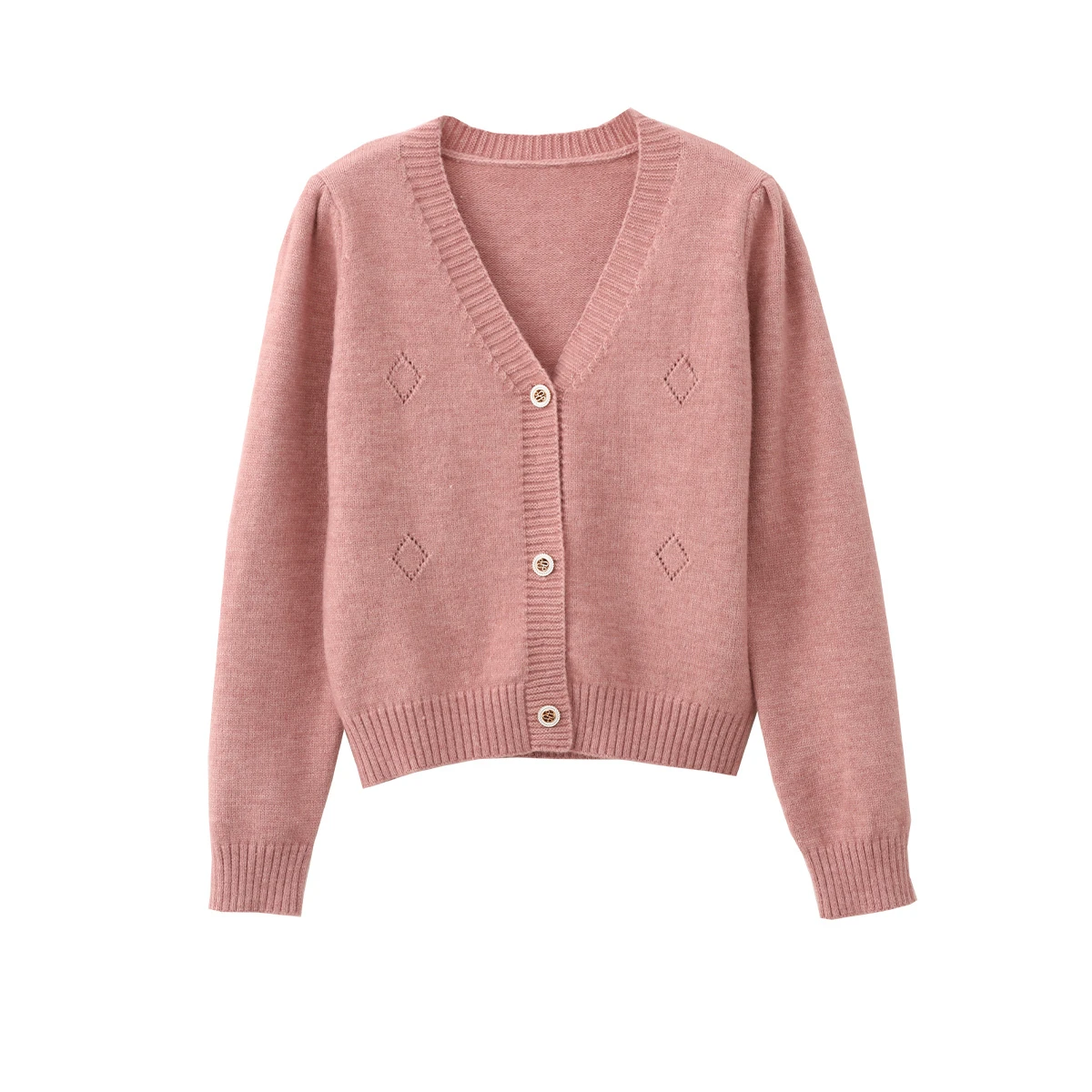 VIMLY Women's Pink V-neck Cardigan 2026 Fall New French Elegant Sweaters Sweet Fashion Long Sleeve Knitted Tops Female 72508 view 6
