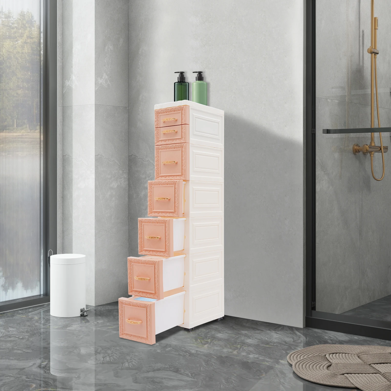 

Orange PP 100x32x18cm 6-storey Narrow Storage Cabinet with Wheels Multifunctional Storage Cabinet