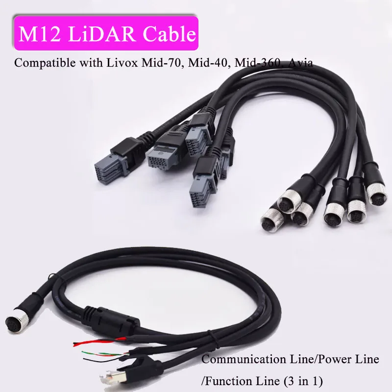 M12 Radar Wire Compatible with Livox Mid-70, Mid-40, Mid-360, Avia, Tele-15 LiDAR M12 Connection Cable Industrial-grade Line