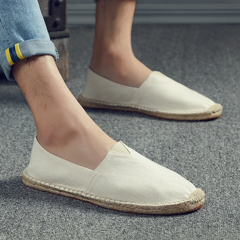 Sewing Flax Shoes Women Slip on Loafers Casual Shoes Man Espadrilles Hemp Canvas Flat Shoes Plus Size Fisherman Driving Footwear