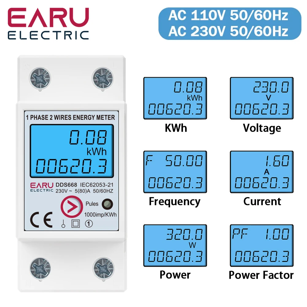 EARU 80A Einphasiger rücksetzbarer Strom-, Spannungs-, Wattstunden- und kWh-Energieverbrauchsmesser, Voltmeter, Amperemeter – Detail 1