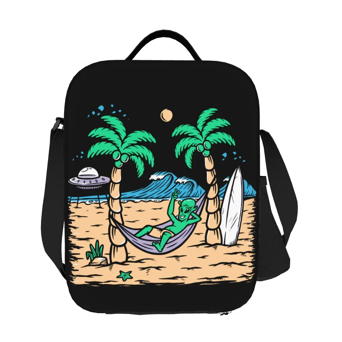 Verão praia alienígena surf sacos de almoço com isolamento térmico surf piloto almoço recipiente para escola escritório ao ar livre bento caixa de comida