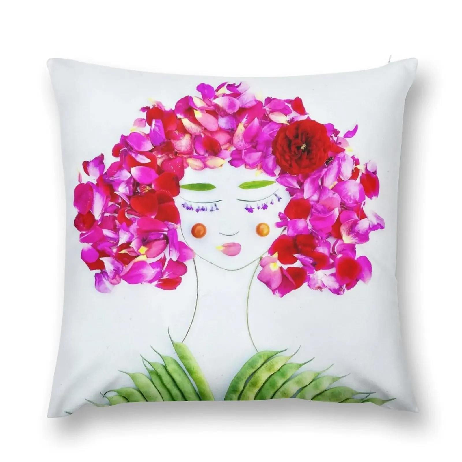 

Pink hair lady art botanical portrait Throw Pillow luxury decor Pillow Covers Decorative Cushion Cover Luxury pillow