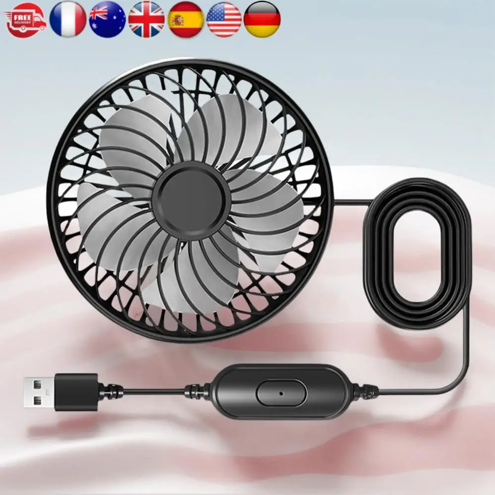 

USB-вентилятор для автомобиля с питанием от USB, вращающийся на 360°, 3 скорости, для охлаждения задних сидений, подходит для седанов, внедорожников, грузовиков и фургонов.