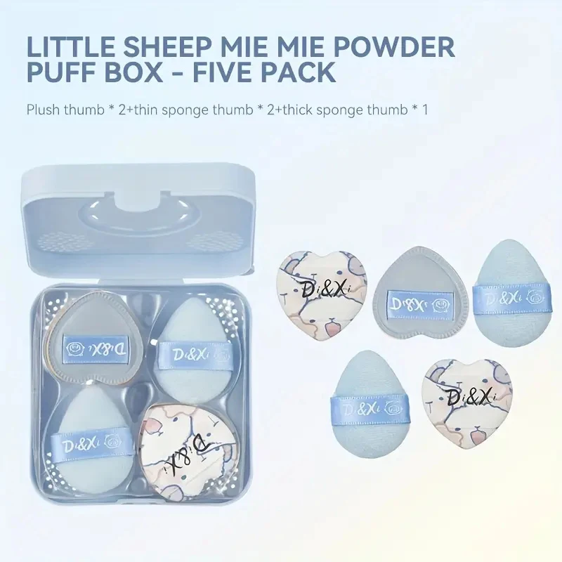 5 pz/set Mini Soffio di Polvere Set Carino Soffio di Polvere Morbido Floccaggio Bagnato E A Secco Doppio Uso Spugna Mini Punta Del Dito Soffio Per Il Trucco