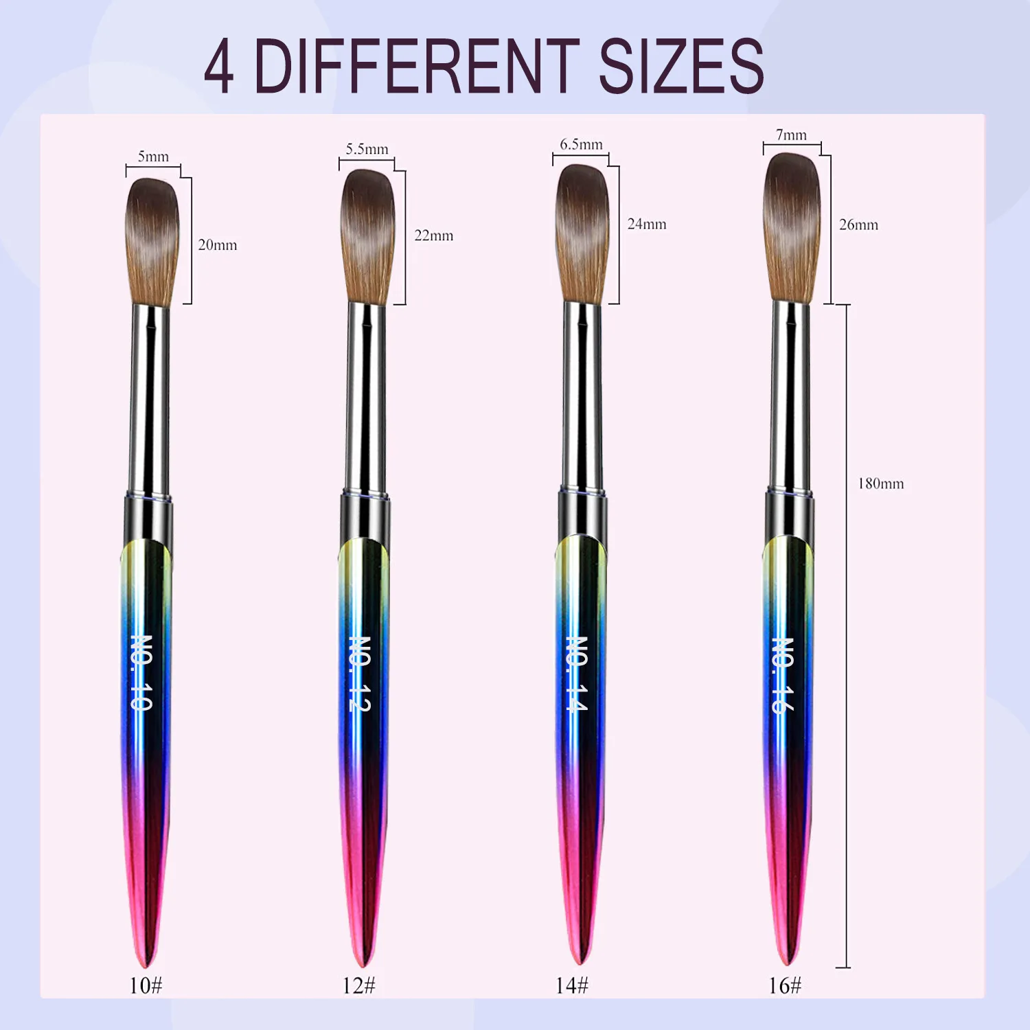 4pcs  Acrylic Nail Brush Set Size 10/12/14/16 for Acrylic Powder Application Brushes Art Extension & Carving Salon Home