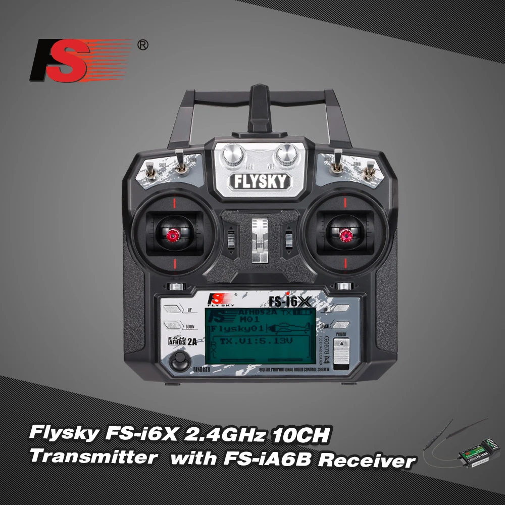 เครื่องส่งสัญญาณ Flysky FS-i6X 2.4GHz 10CH AFHDS 2A พร้อมตัวรับสัญญาณ FS-iA6B สำหรับโดรน เครื่องบิน เฮลิคอปเตอร์ ควอดคอปเตอร์ ระบบ Wifi FPV