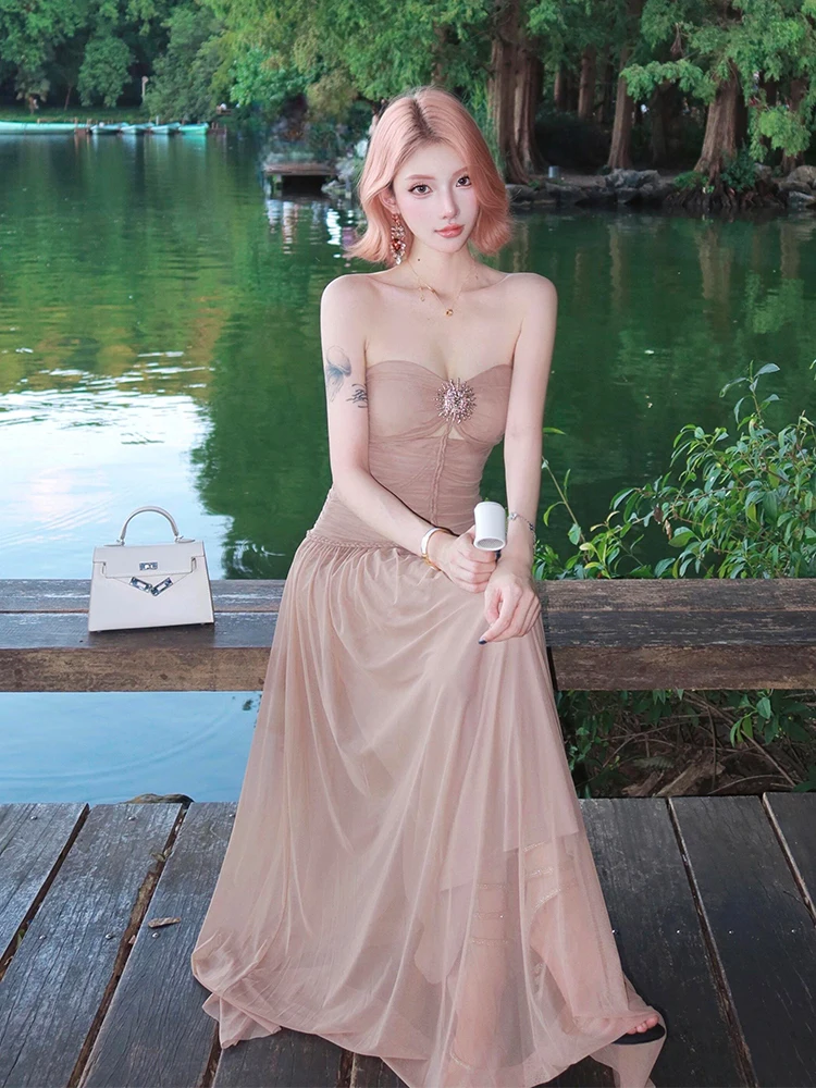 Sexy picante menina strapl longo dr rede um oulder viagem photoaphy roupas simples sle scela midi dr