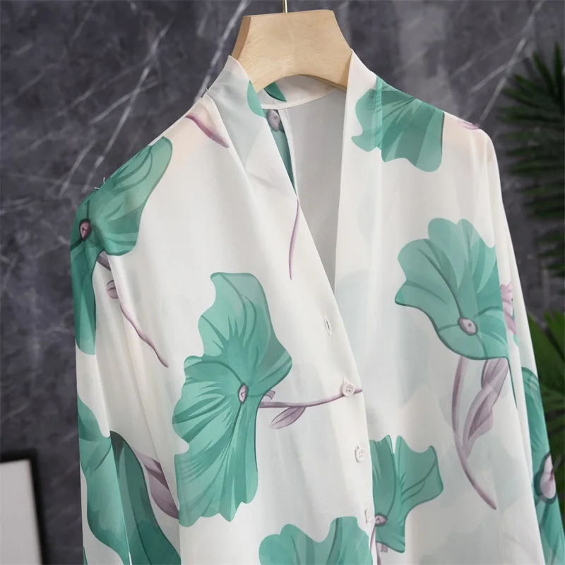 

Летняя эксклюзивная легкая женская рубашка в китайском стиле с V-образным вырезом и цветочным принтом, защита от солнца, для повседневной носки, длинный рукав