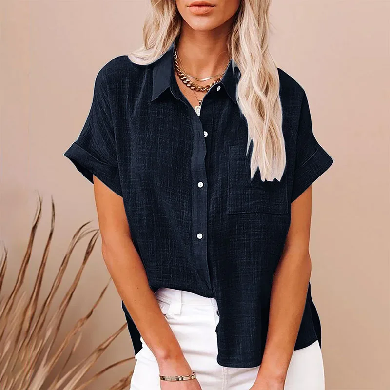 Solid Casual Loose Shirts For Women 2023 Summer Vintage Women's Oversized Shirts And Blouses Fashion Elegant Youth Female Tops