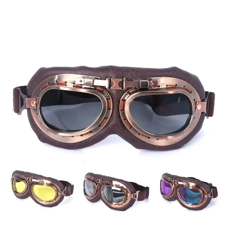 Retro Motorcycle Goggles Glasses Vintage Moto Classic Goggles for Harley Pilot Steampunk ATV Bike Copper Helmet