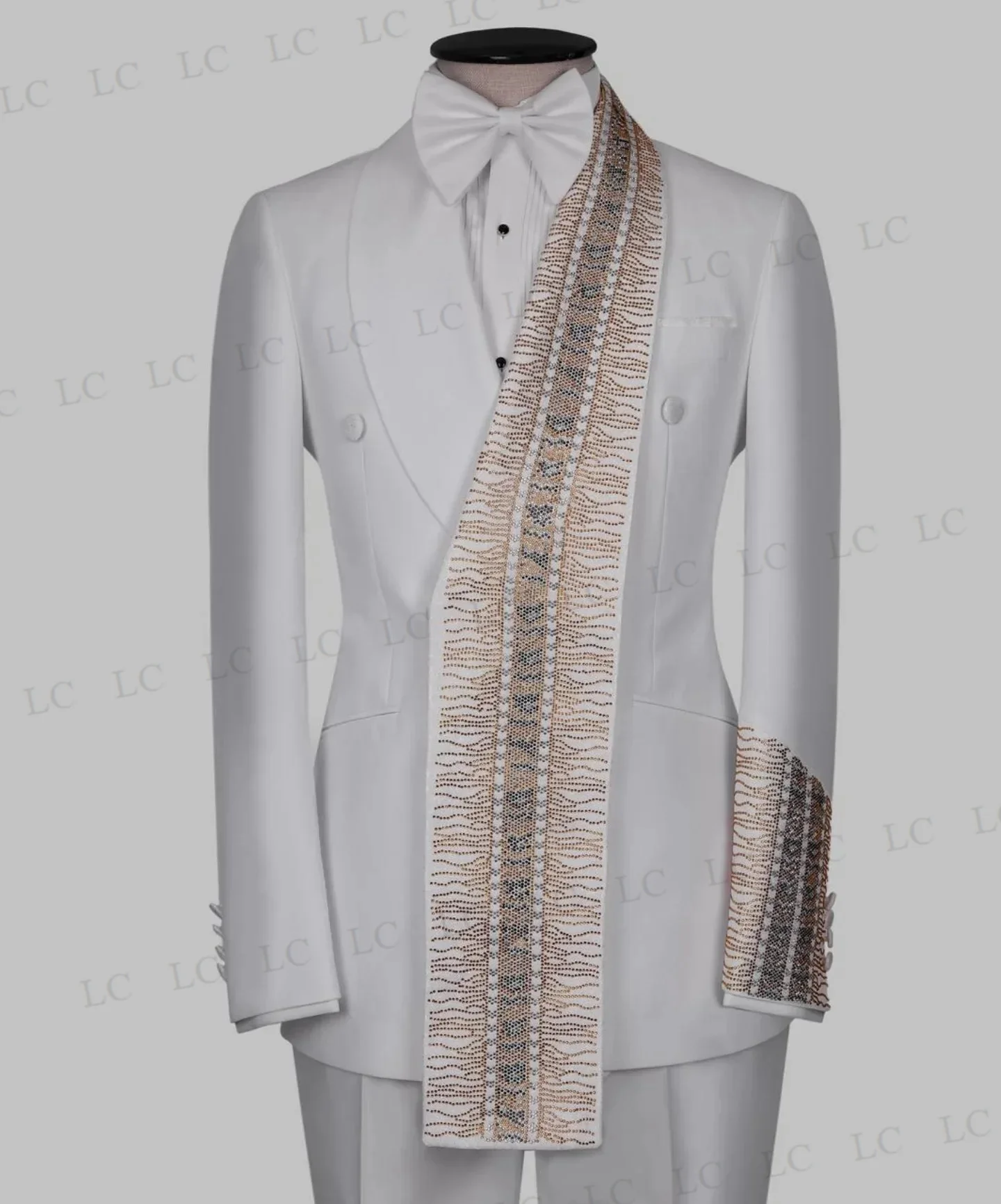 Modern 2 Pieces Men Suits Beads Wide Lapel Slits Tuxedo Blazer Pants One Button Slim Formal Prom Wedding Groom Custom Plus Size