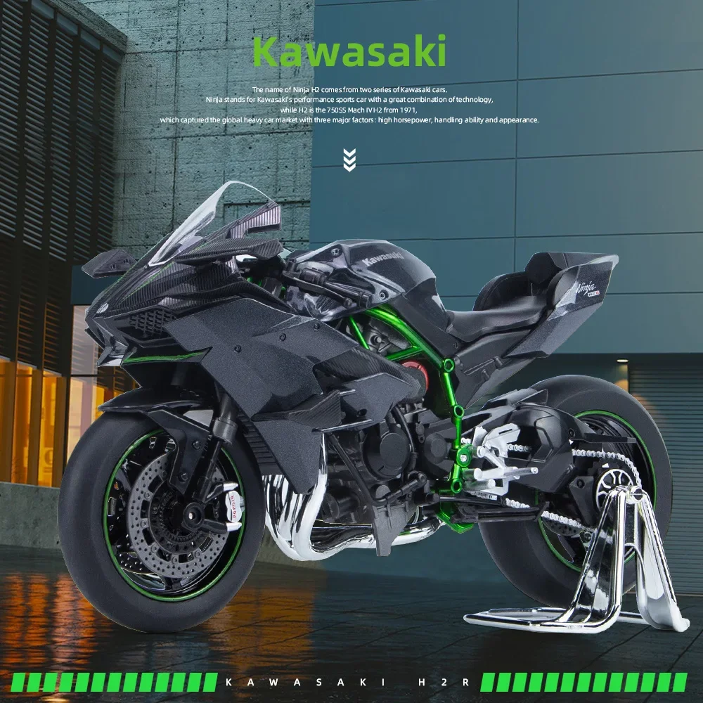 1:9 Kawasaki H2R Ninja Alloy Die Cast Motorcycle Model Toy Vehicle Collection Sound and Light Off Road Autocycle Toys Car