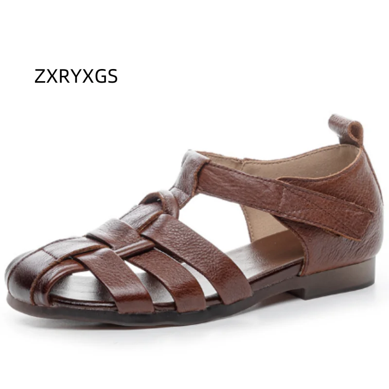 

ZXRYXGS тканые сандалии ручной работы премиум-класса из натуральной кожи, женские модные сандалии, лето 2021, римские сандалии в стиле ретро на мягкой подошве на плоской подошве