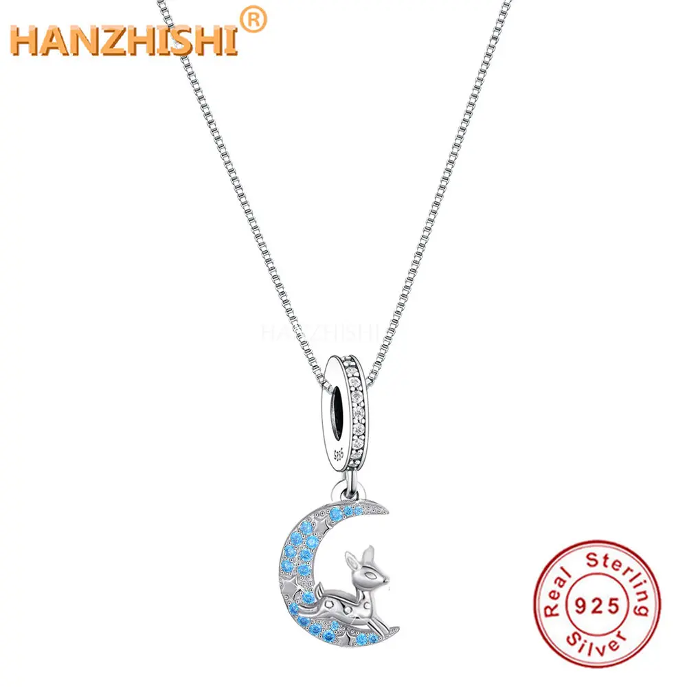 925 Sterling Silver Deer Blue Moon Pendant Necklace Jewellery Anniversary Birthday Gift for Sister Mum Wife Girlfriend Child