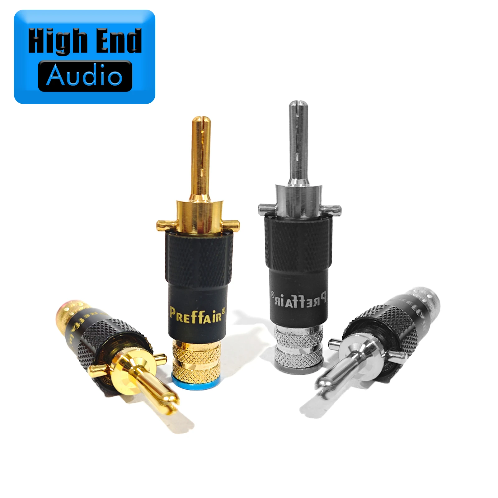 Preffair 4pcs HiFi Rhodium/Gold Plated Audio Banana Speaker Plug Screw Locking Cable Connector Binding post BA1410