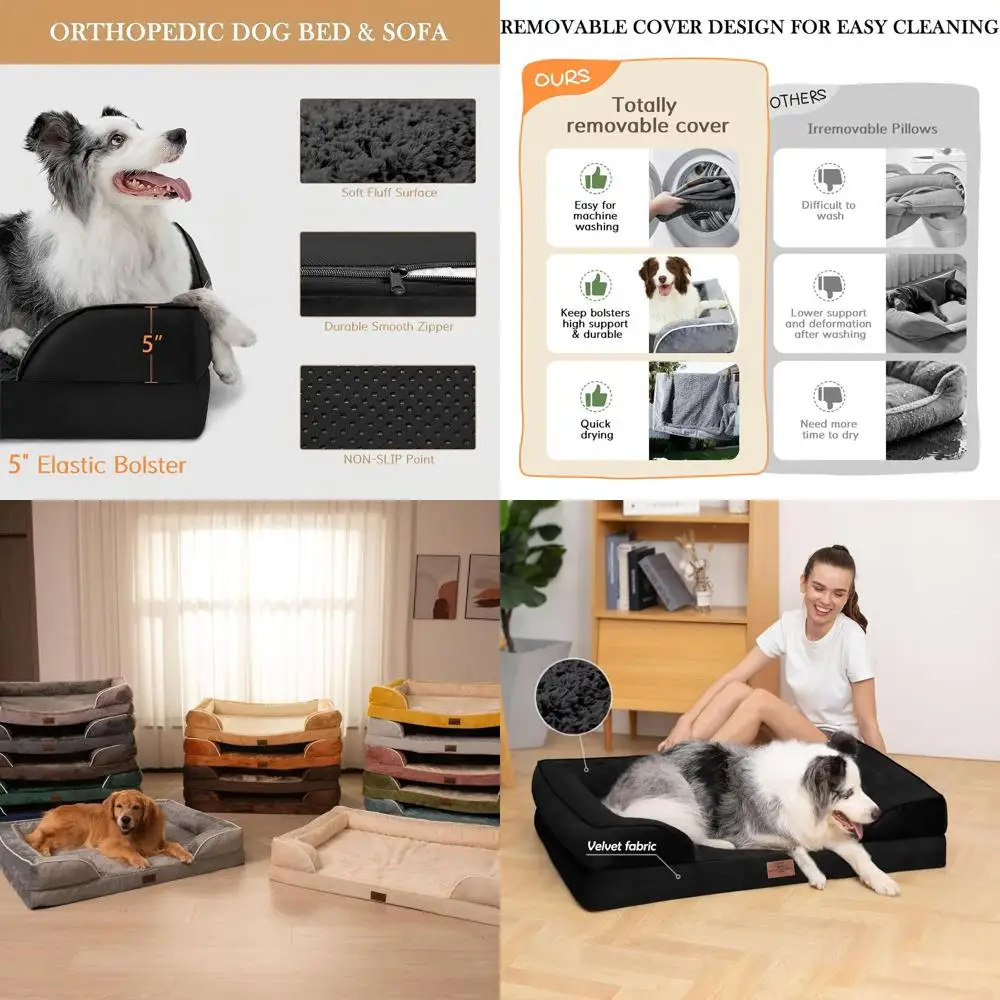 

Extra Large Orthopedic Dog Bed 42x30, Waterproof XL Foam Bed with Removable Bolster, Washable Cover & Anti-Slip Base, Black