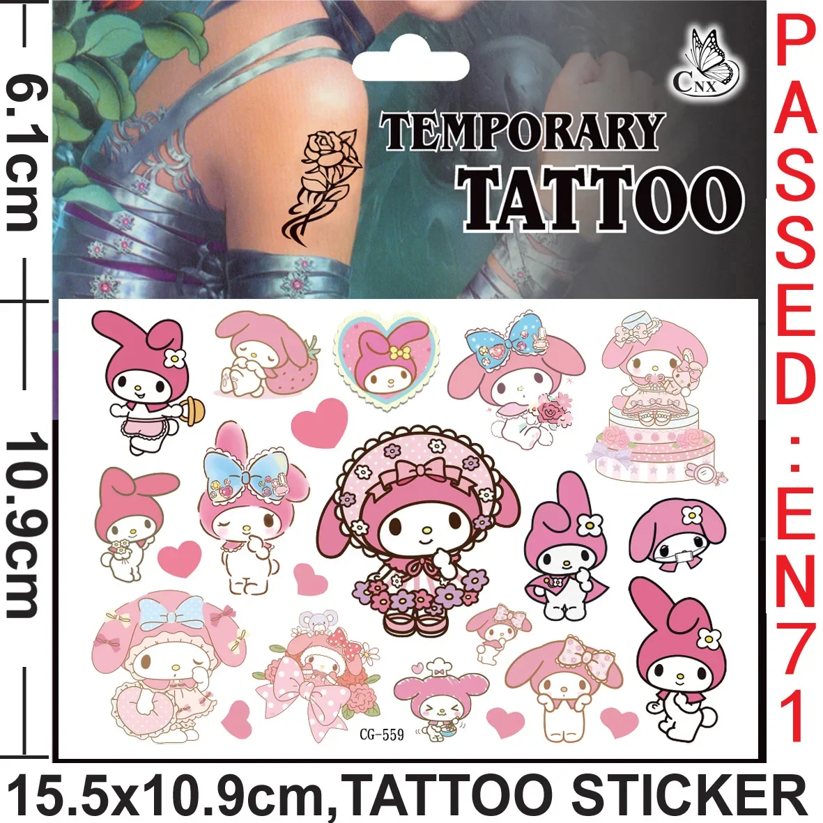 My melody tatuagem adesivos à prova dwaterproof água bonito adesivo anime festa de aniversário suprimentos decoração para crianças recompensa brinquedo presente natal