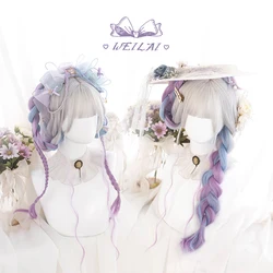 WEILAI-peruca sintética longa de cabelo encaracolado com alto brilho para mulheres, peruca resistente ao calor, roxo e azul, cosplay Lolita