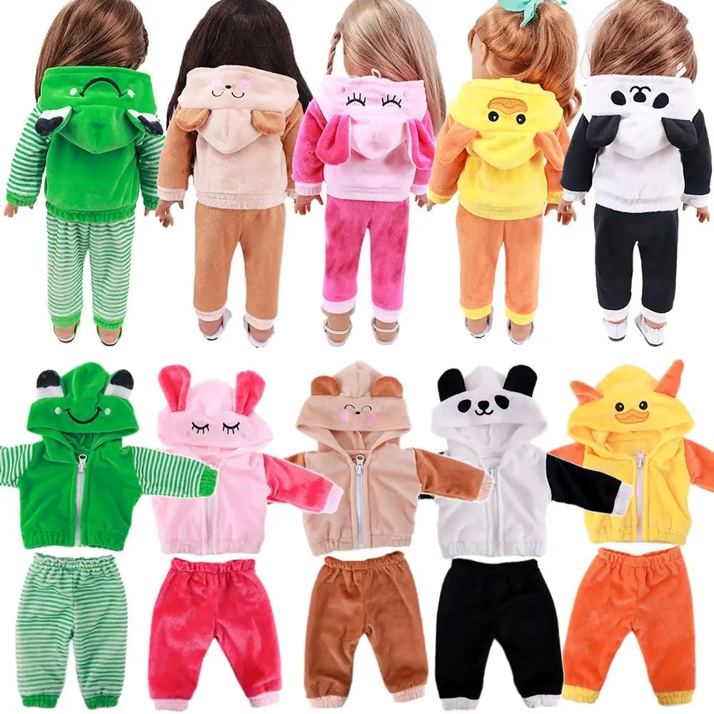 

Doll Clothes Plush Animal Hoodies Pants Set Fit 18inch/43cm Bear Panda Duck Rabbit Frog Changing Dress Game Dolls Accessories