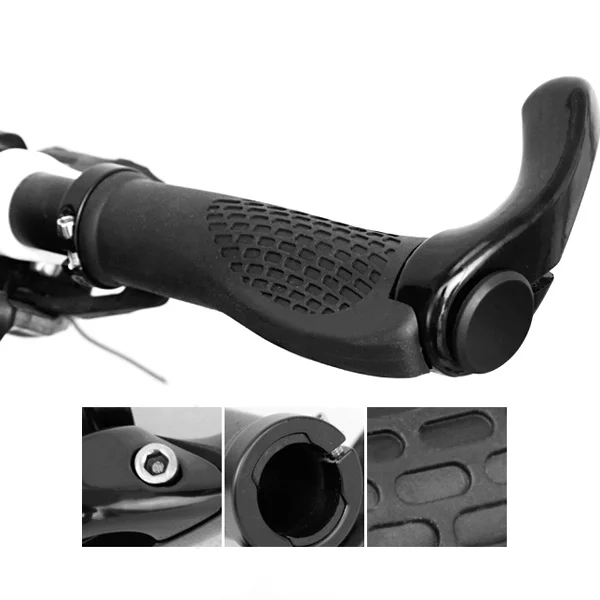 

One Pair Mountain Bike Ox Horn Bar End Handlebar Grips Black Ergonomic Comfortable Vibration Reducing Anti-Slip