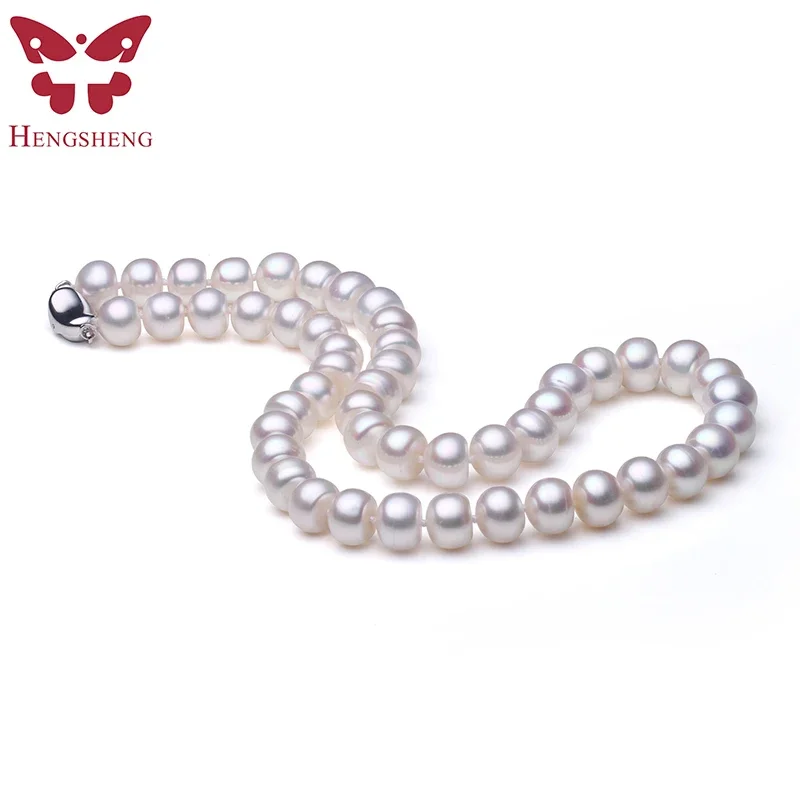 

White Freshwater Natural Pearl Necklace For Women,Bread Round Pearl,Beads Necklace,Fine Jewelry 925 Silver Buckle,Wedding/Date