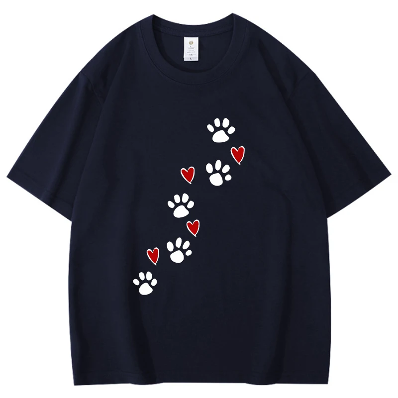 Lustiges T-Shirt mit Welpen-Fußabdruckmuster für Männer und Frauen, Baumwolle, modisch, kurzärmelig, lässig, Sommer, schlicht, locker, neutrales Harajuku-T-Shirt – Detail 9