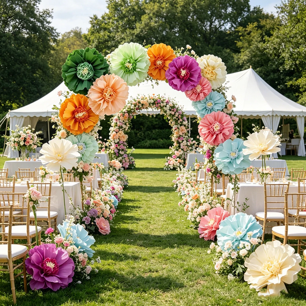 8 Stück Riesige Seidenpapier-Blumen Große Krepppapier-Blumen Dekorationen für Zuhause Muttertag Geburtstag Hochzeit Blumen-Hintergründe – Detail 6