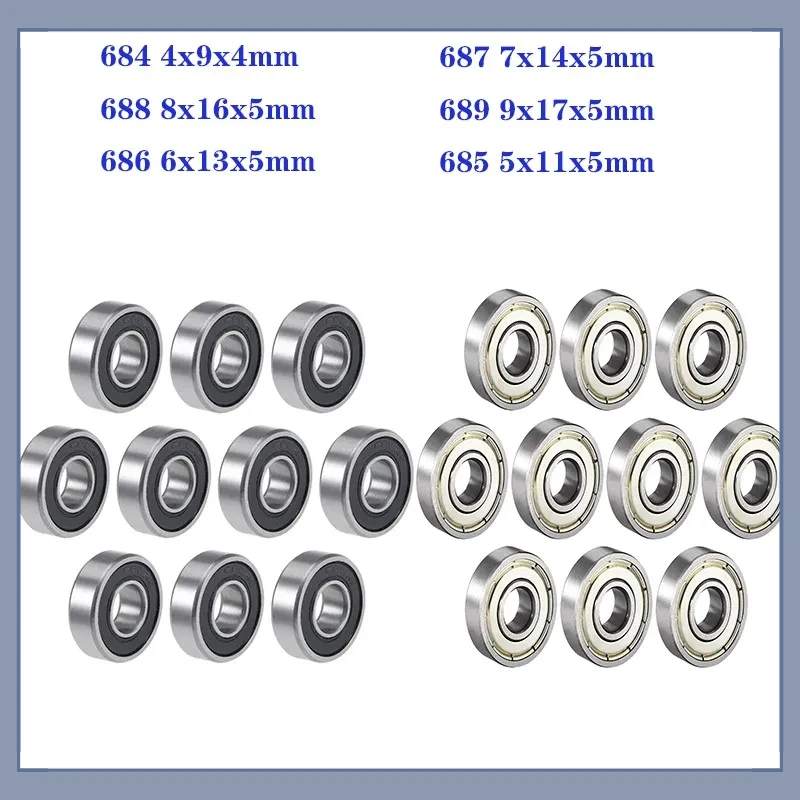 10pcs Deep Groove Ball Bearing 684 685 686 687 688 689 ZZ 2RS Rubber Sealing Cove Bearings