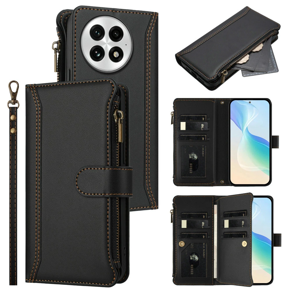 

For Oneplus 13T 5G 2025 Zipper Wallet Leather 9-Card Crossbody Case OnePlus 13R Luxury Cover One Plus 13 13R 13T 13S Flip Funda