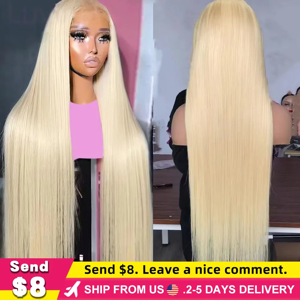 

30Inch 13x6 Hd Lace Frontal Wig 613 Blonde Pre pucked Lace Wig 250 Density Brazilian Straight 100% human hair Wig For Women