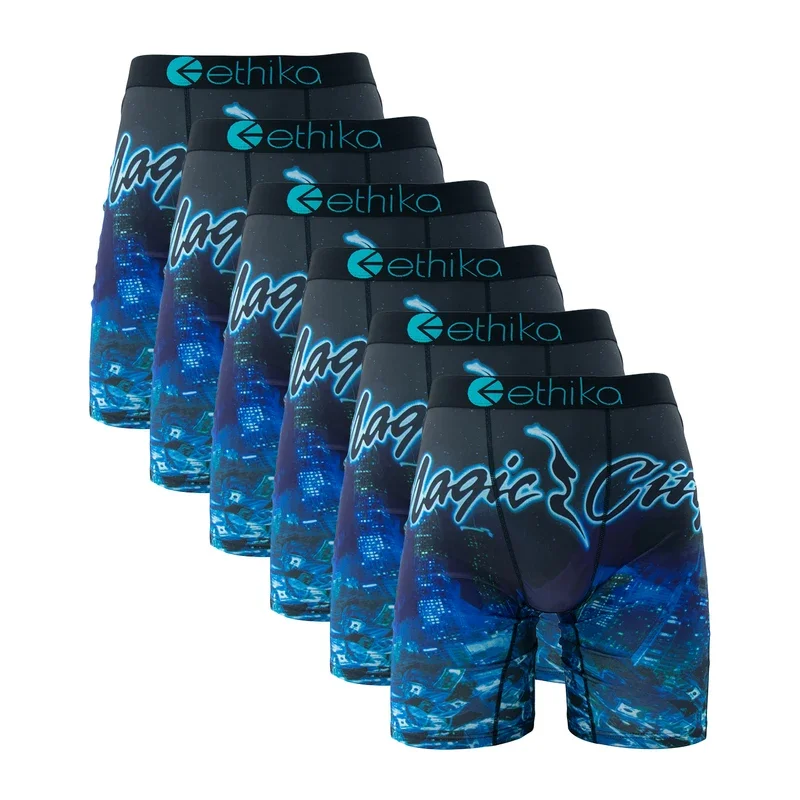 6Pcs ETHIKA Sexy Men Underwear Boxer Shorts Hot Printed Underpants Breathable Man Panties Lingerie Plus Size Boxer Briefs S-XXXL