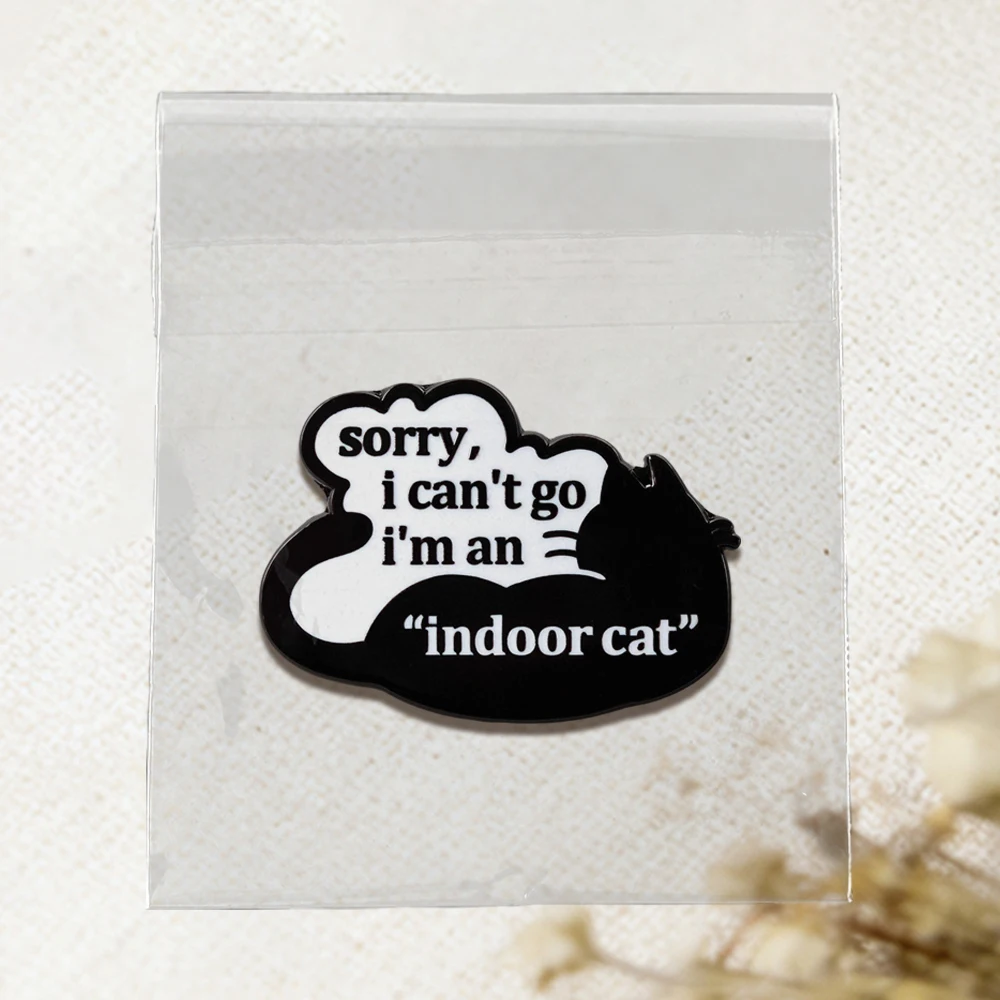 Lustige Katzen-Emaille-Pin „Tut mir leid, ich kann nicht gehen, ich bin eine Hauskatze“ Brosche Introvertierter Sozialangst-Abzeichen Schwarze Katze Schmuck Geschenk für Freunde – Detail 11