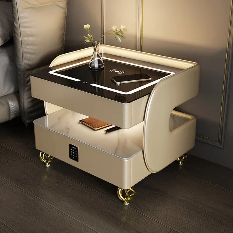 Smart bedside table, bedroom modern home simple with light multi-function,light luxury Bluetooth wireless charging bedside table
