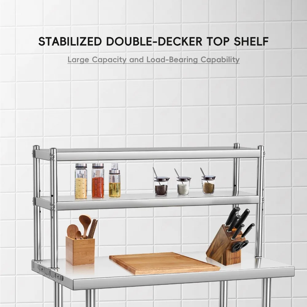 Stainless Steel Commercial Kitchen Prep Table with Double Overshelf- BBQ Table