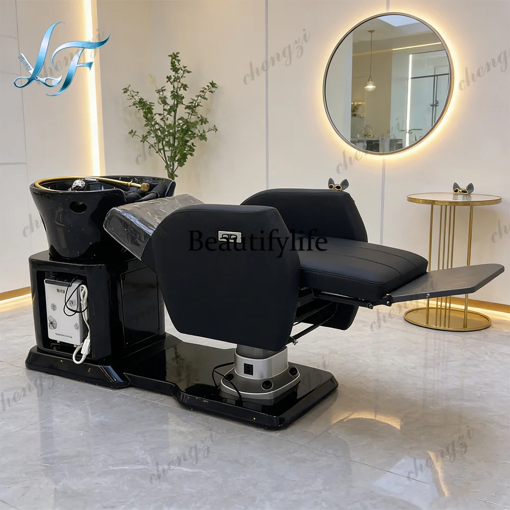Electric Adjustable Shampoo Chair With High Grade Ceramic Basin Durable Synthetic Leather Multifunctional