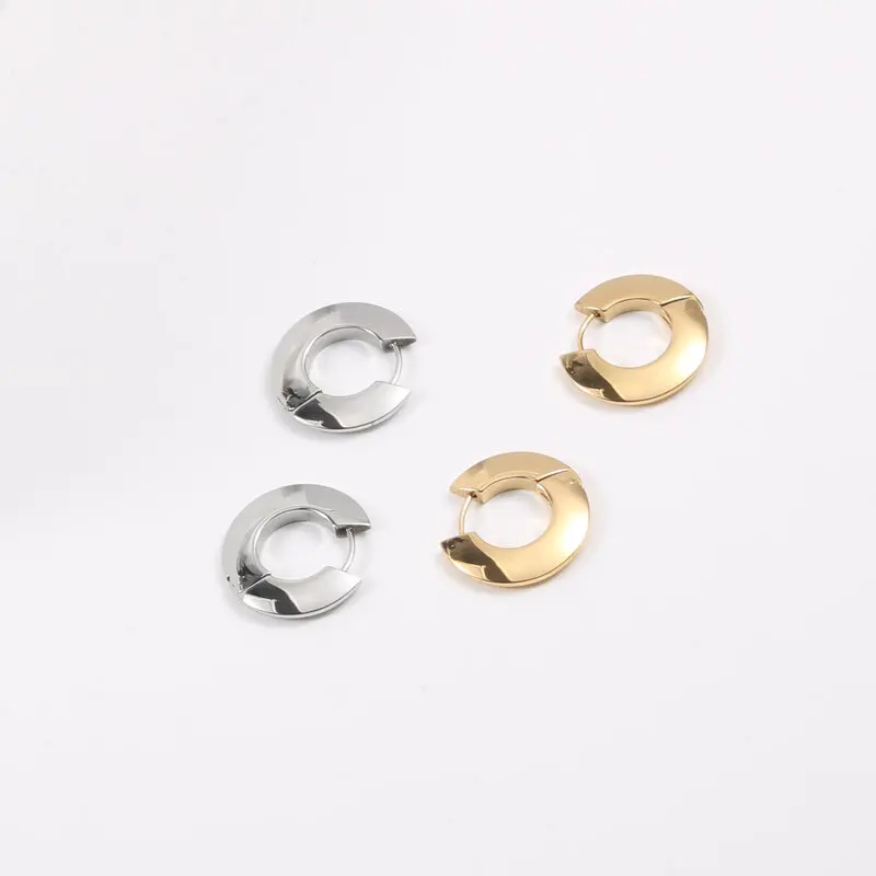 Joolim Jewelry Waterproof & Tarnish Free Minimalist PVD Saucer Shaped Flat Huggie Stainless Steel Earring for Women