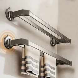 Suction Cup Aluminum Towel Rack Bathroom Shelf Shower Storage Holder Rack Organizer No Drilling Wall Hanging Super Suction Power