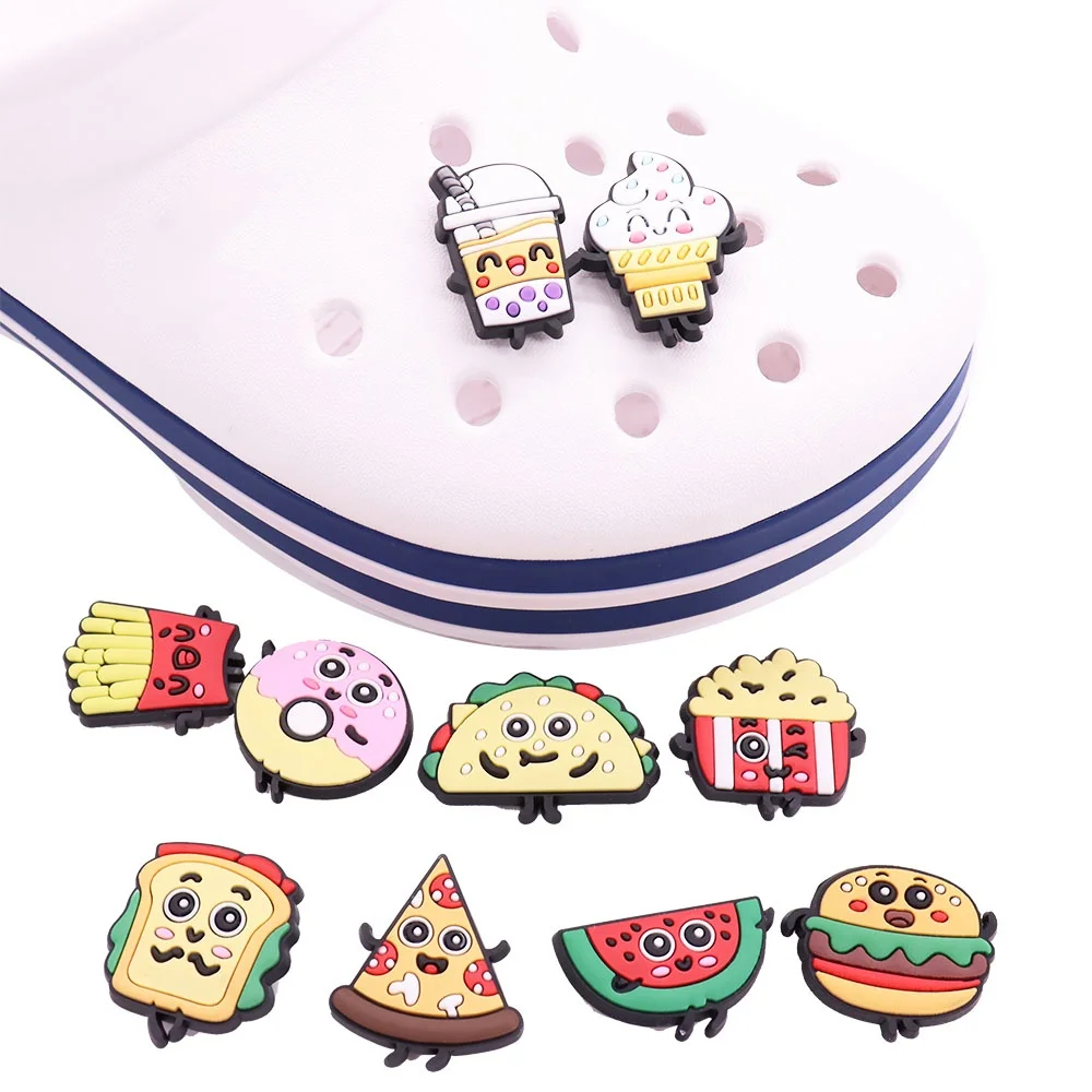 Good Quality 1pcs PVC Shoe Charms Burger Chicken Popcorn French Fries Accessories Shoes Decoration Fit Wristbands DIY Party Gift